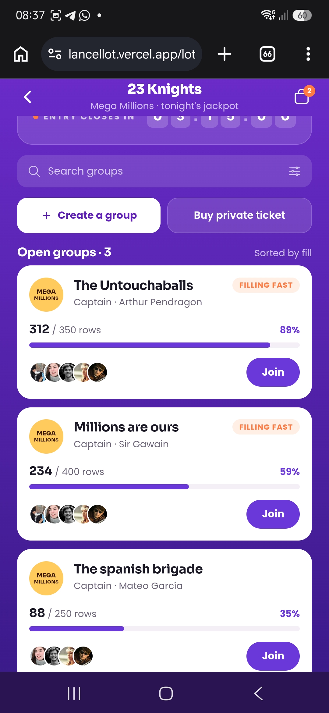 23Knights group marketplace screen